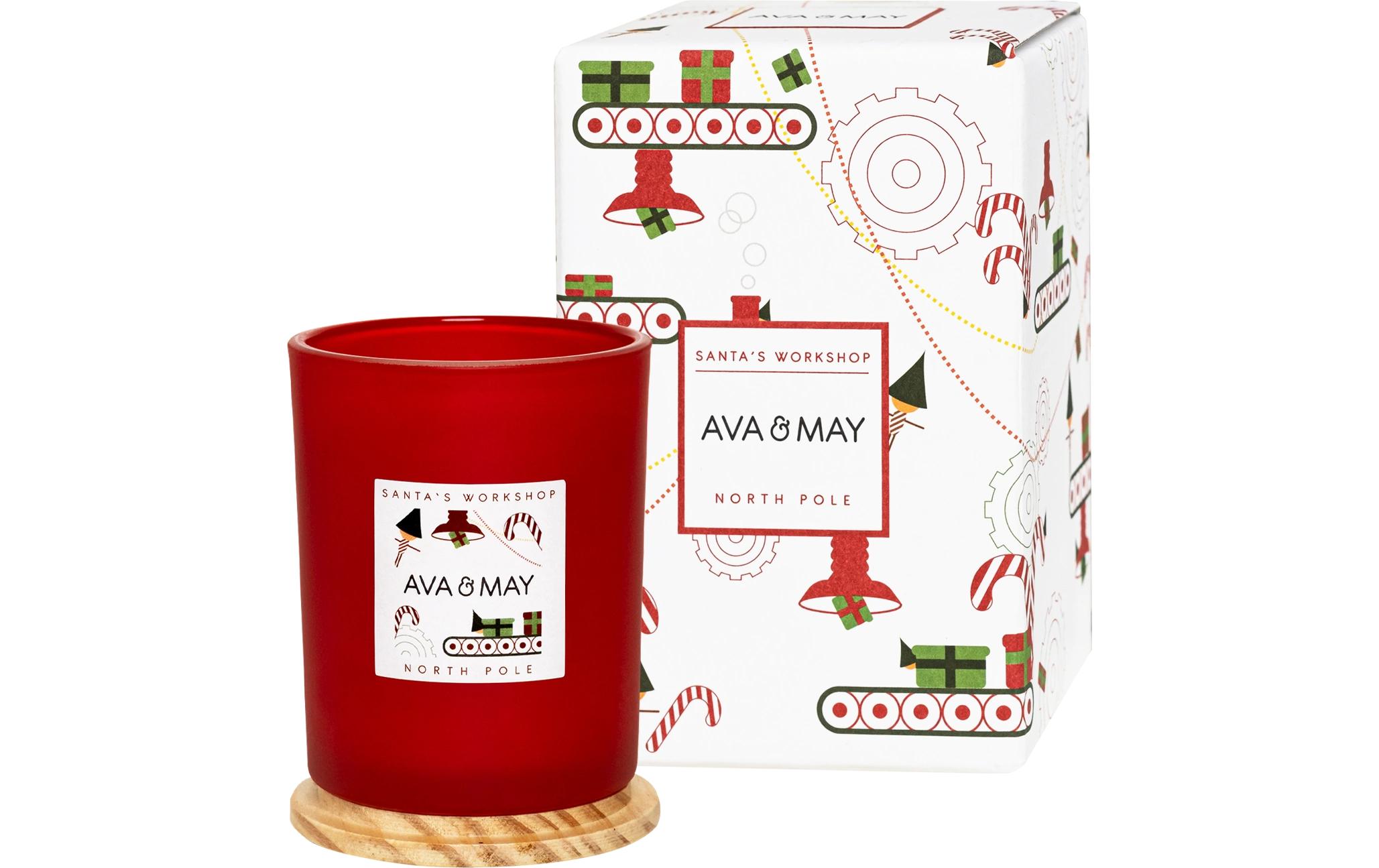 AVA & MAY Kerzenglas Santa's Workshop, Rot