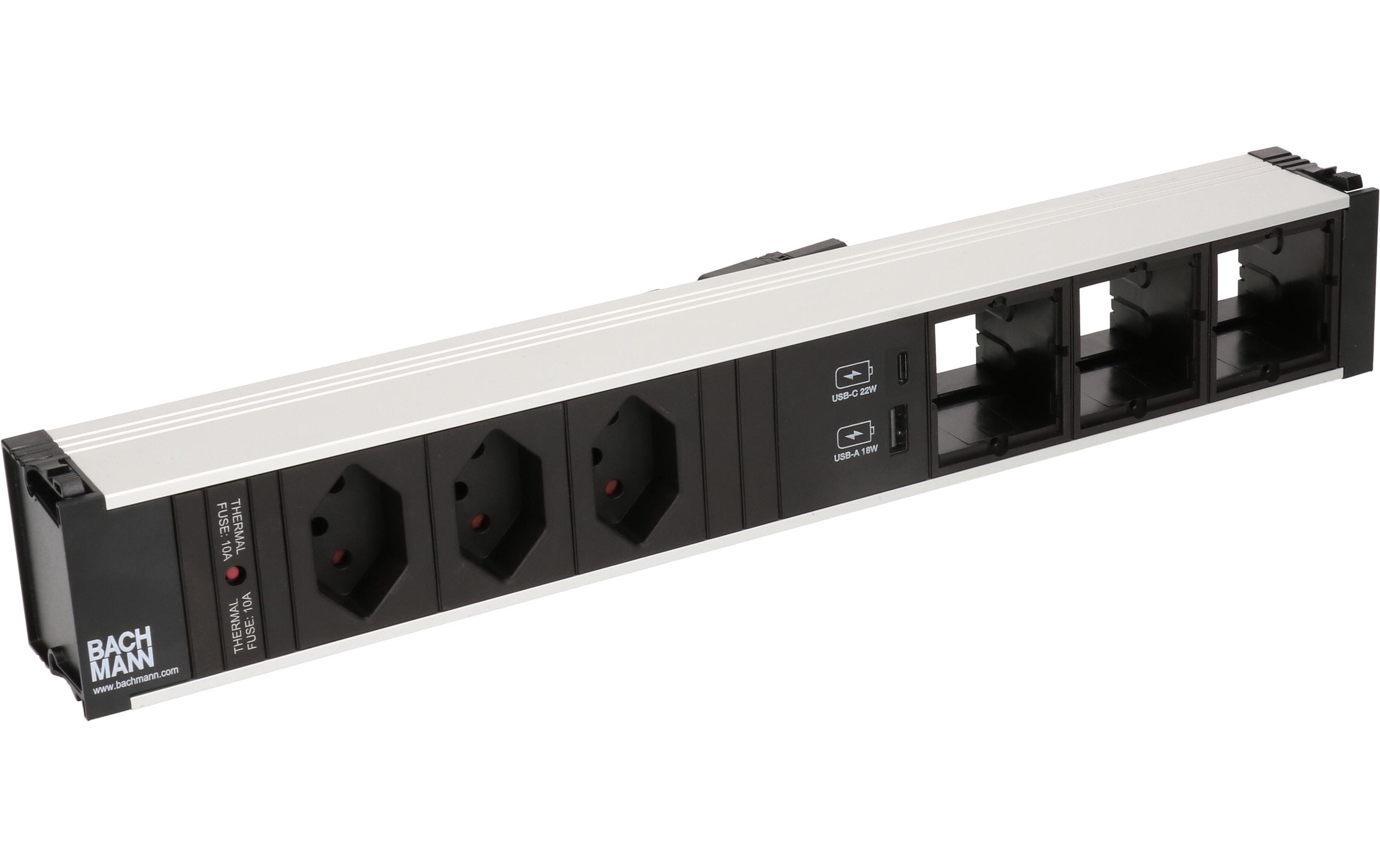 Bachmann Einbausteckerleiste CONI, 3x T13, 1x USB A/C, 3x Custom leer