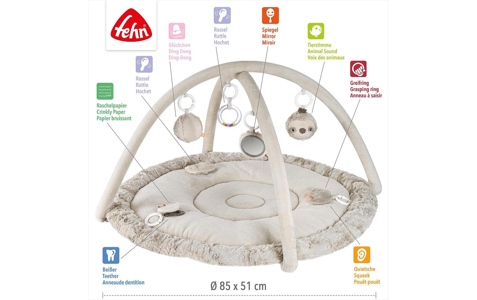 fehn 3-D-Activity-Decke Faultier, Grau/Beige