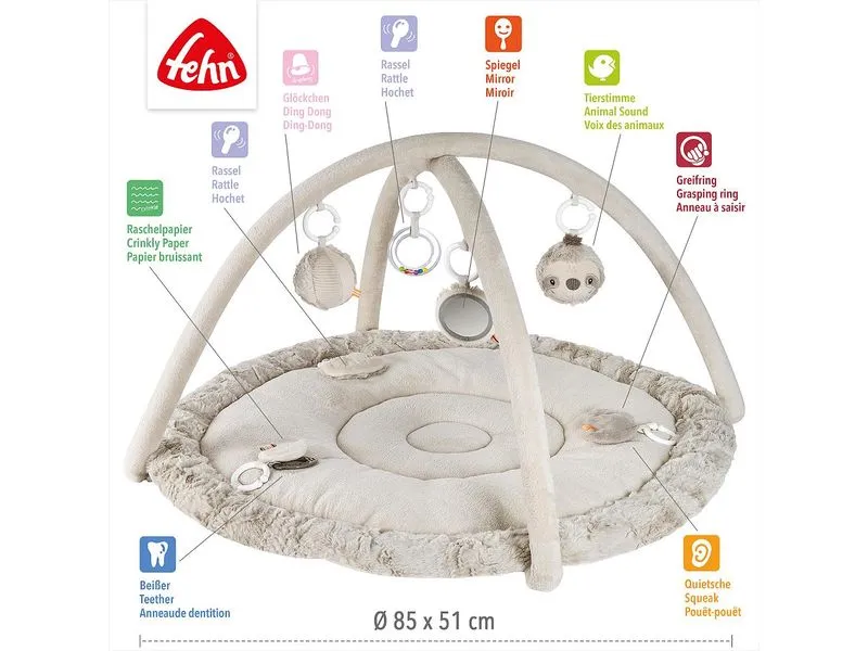 fehn 3-D-Activity-Decke Faultier, Grau/Beige
