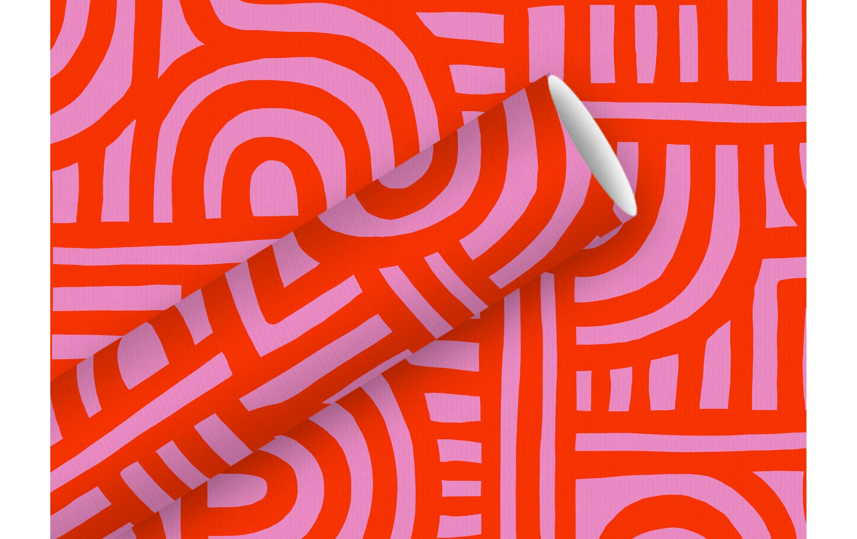 Braun + Company Geschenkpapier By Nature Labyrinth 2 m x 70 cm, Rosa/Rot