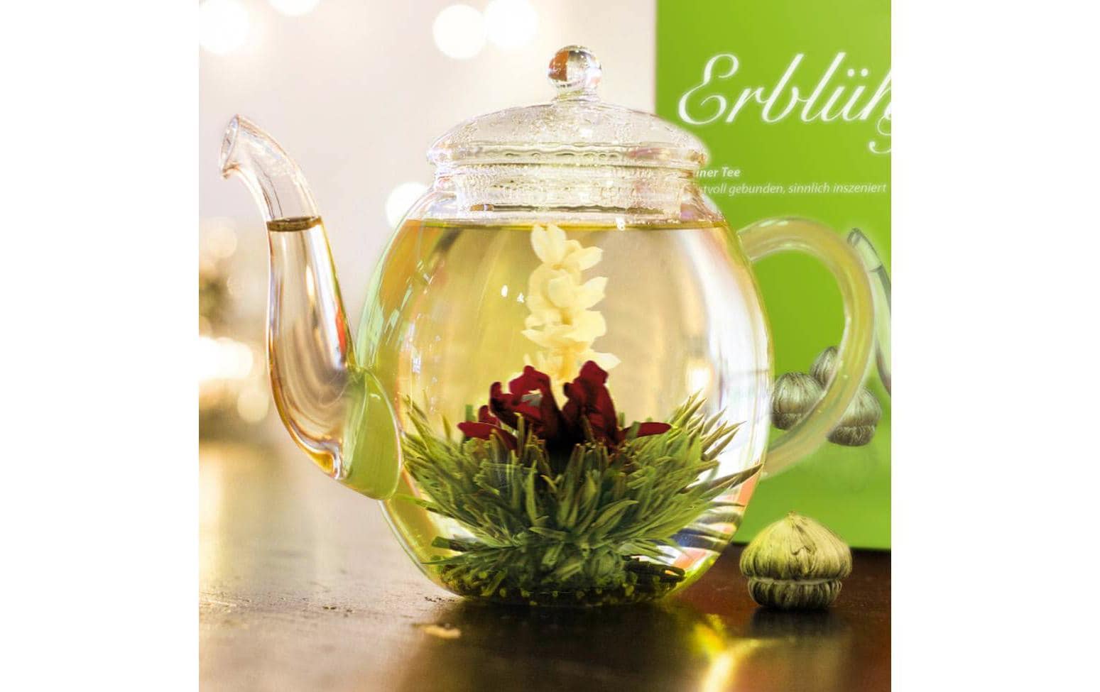 Creano Erblühtee Kugeln Mix grüner Tee 6er Holzherzbox