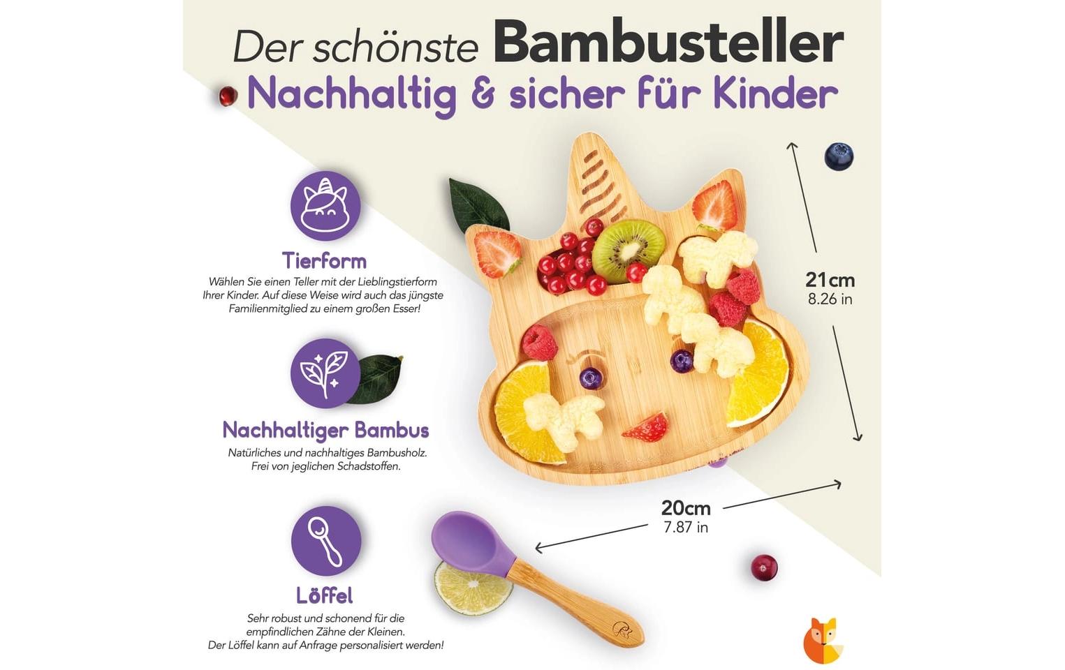 Kleinfuchs Kinderteller Bambus Einhorn Lila