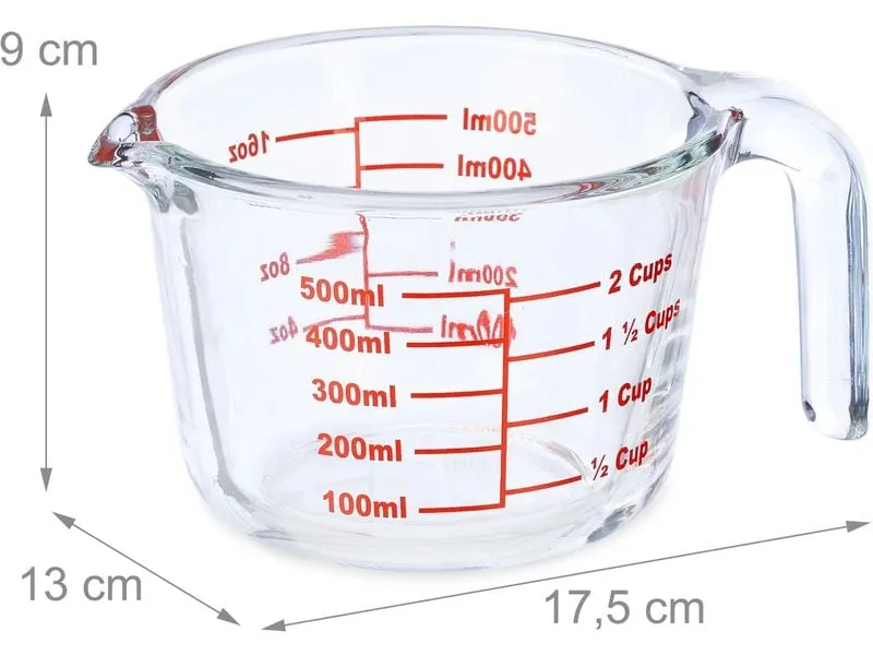 relaxdays Messbecher 500 ml, Rot/Transparent