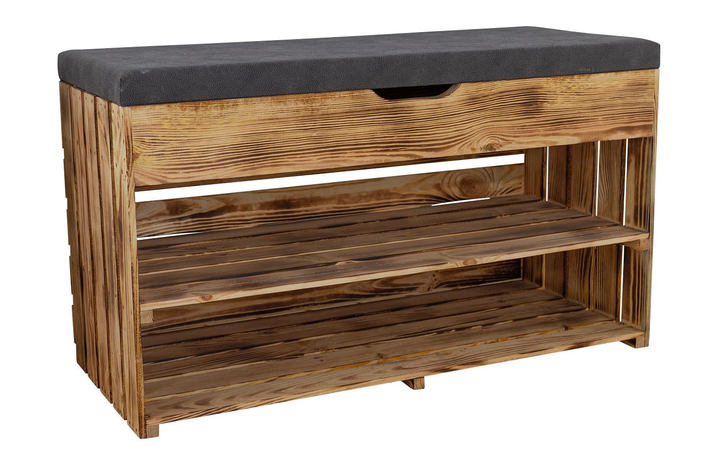 Holz Zollhaus Sitzbank mit Ablage, Braun geflammt, 90 x 55 cm