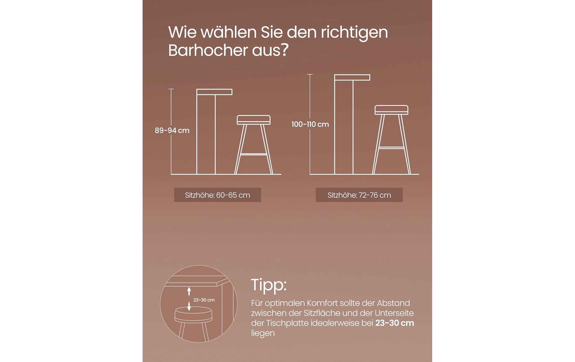 VASAGLE Barhocker Barhocker 2er Set, Schwarz/Braun