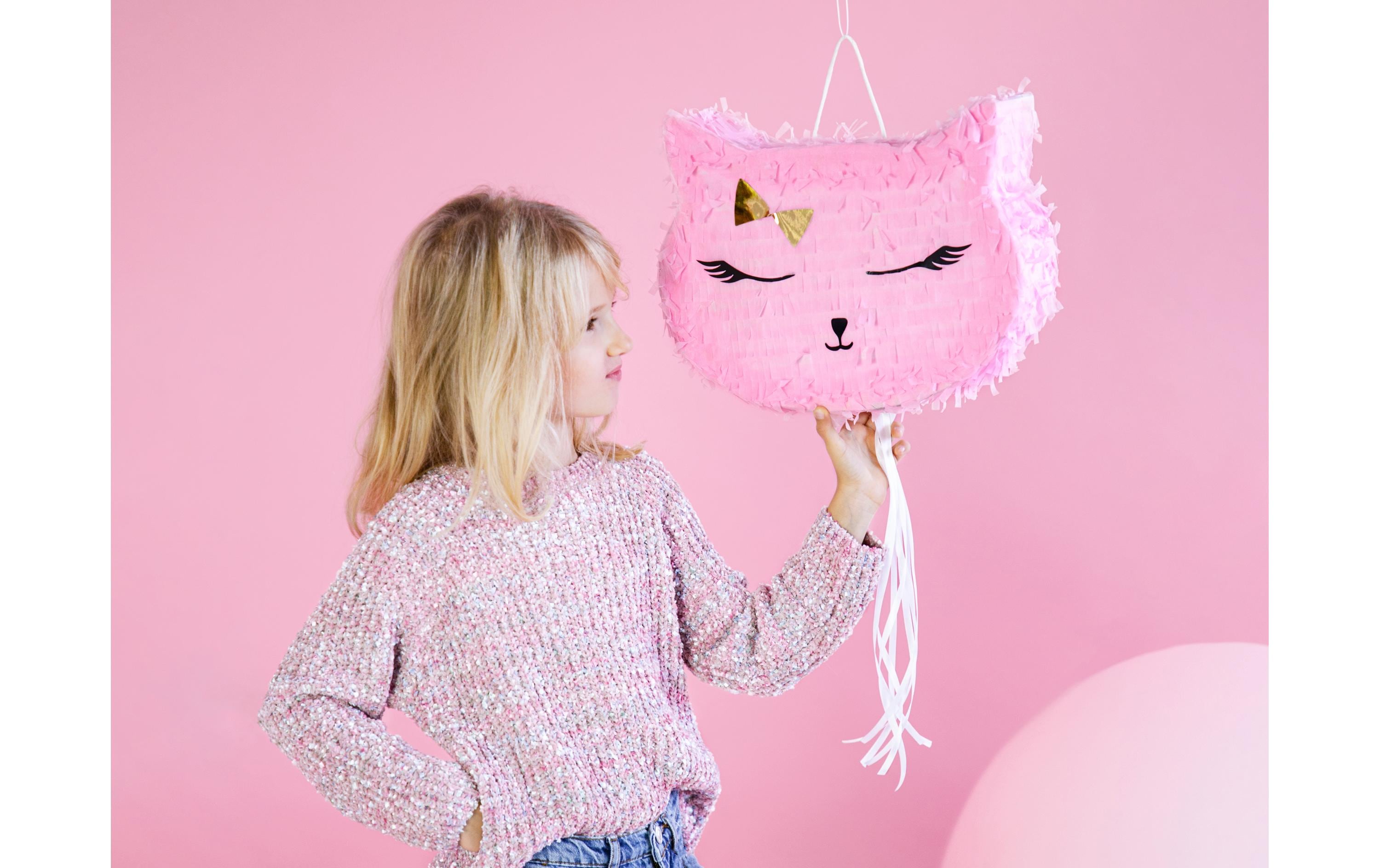 Partydeco Pinata Katze, 35 x 27 x 9 cm, Rosa, 1 Stück
