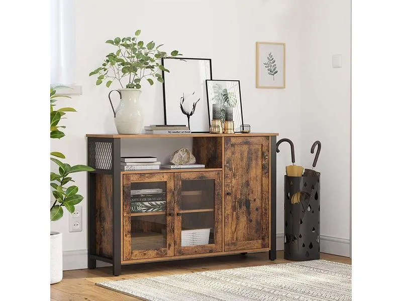 VASAGLE Sideboard mit 3 Türen 110 x 75 cm, Braun/Schwarz