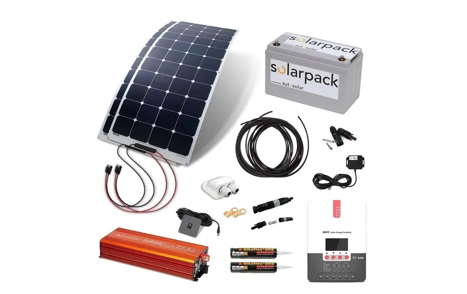 autosolar Inselanlage 320 W mit Wechselrichter und 105 Ah Batterie autosolar Inselanlage 320 W mit Wechselrichter und 105 Ah Batterie