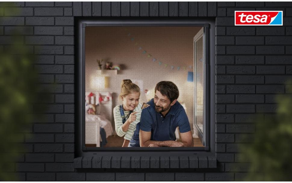 tesa Grössenverstellbares Fliegengitter FALT Fenster, Anthrazit