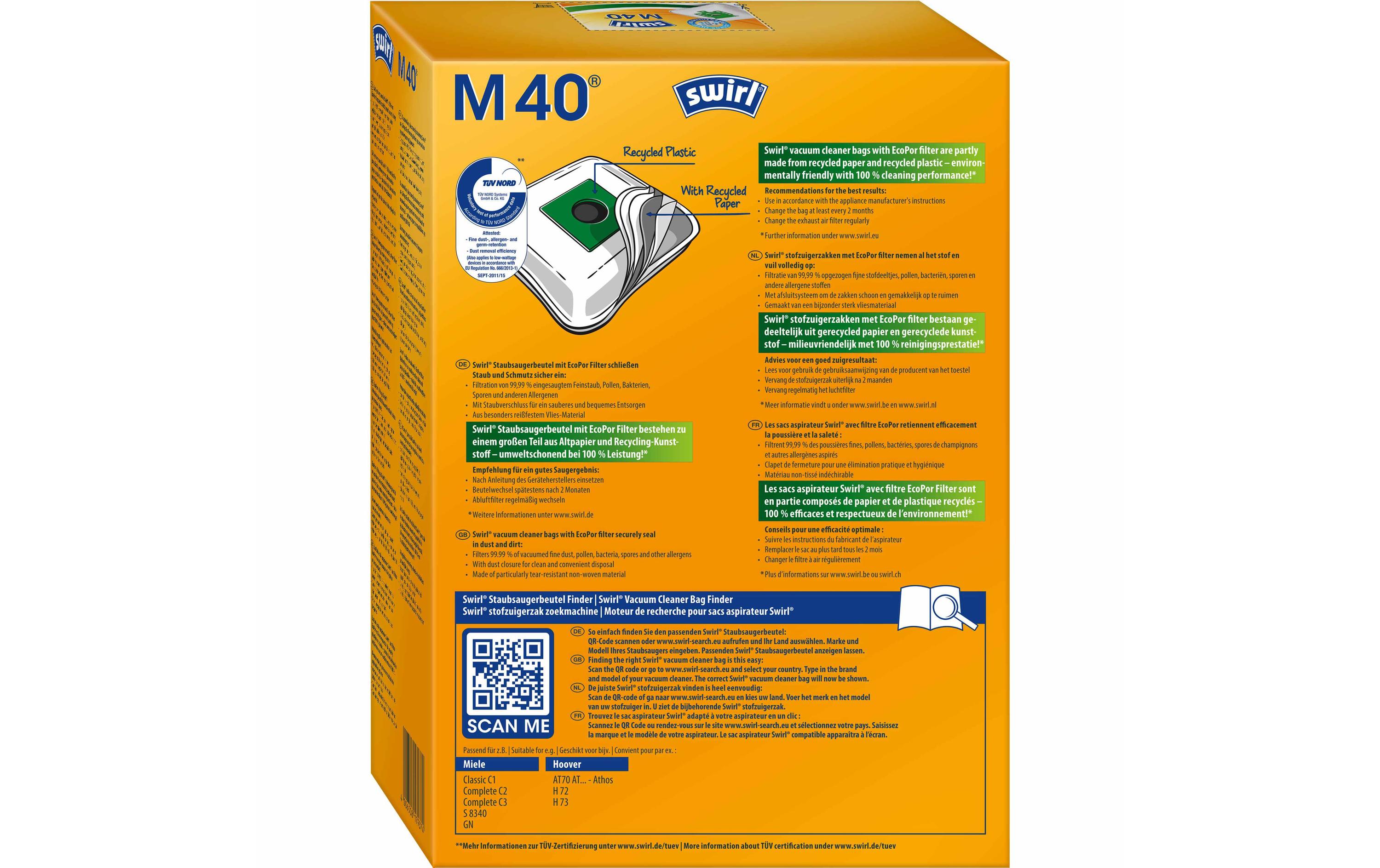 Swirl Staubfilterbeutel M40 EcoPor Kombi-Set 4 Stück