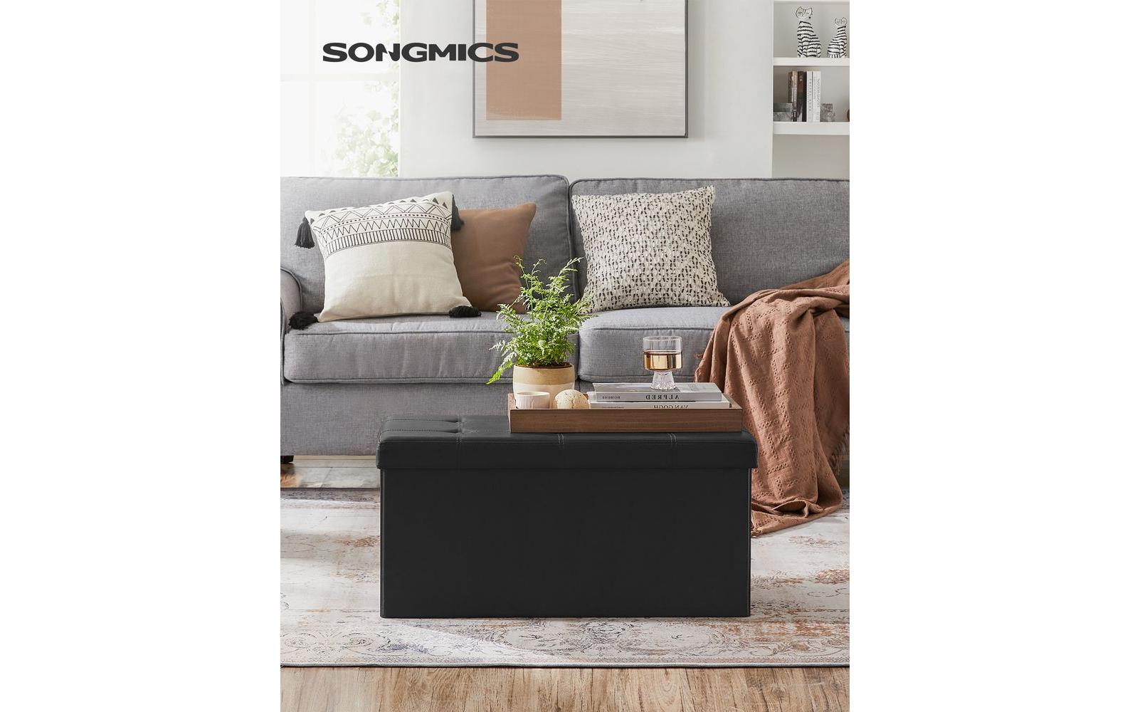Songmics Sitztruhe mit Aufbewahrung 76 x 38 cm, Schwarz