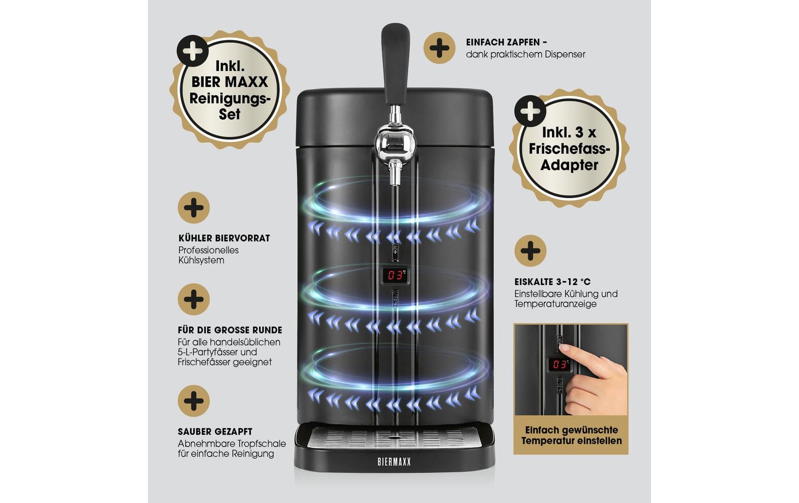 BIERmaxx Bierzapfanlage mit CO2-Kapsel Schwarz