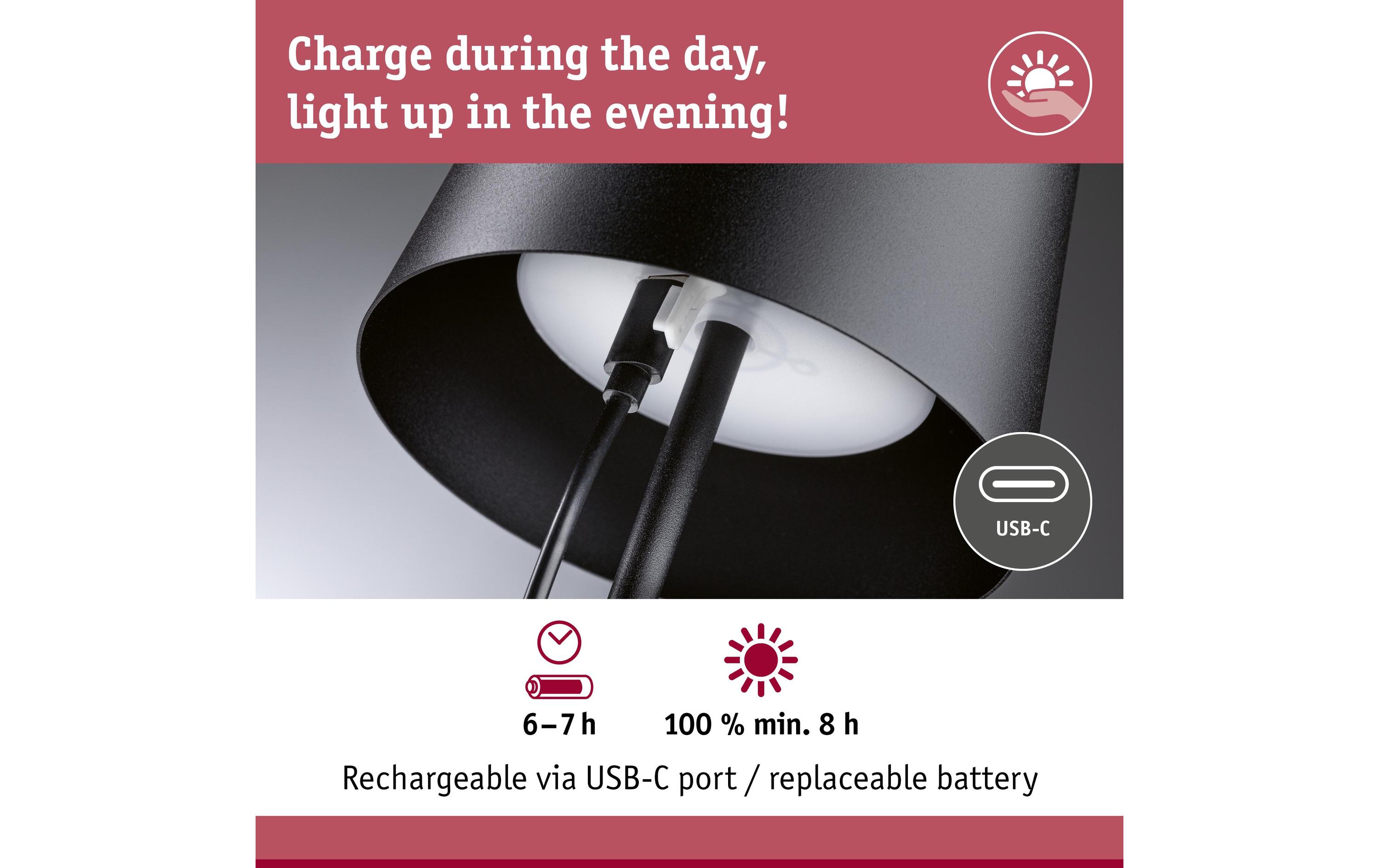 Paulmann Akkuleuchte Gilo IP44, Schwarz matt