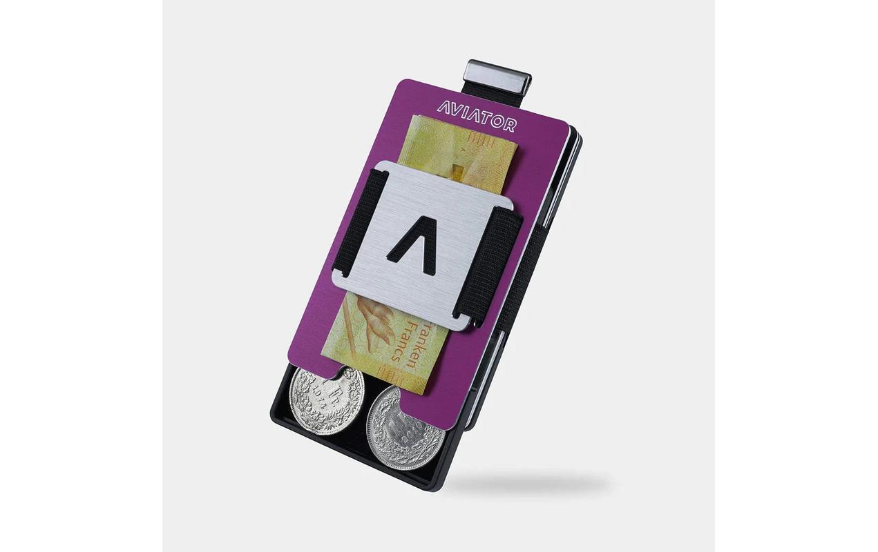 AVIATOR Wallet SLIDE Metal cash clip purple berry