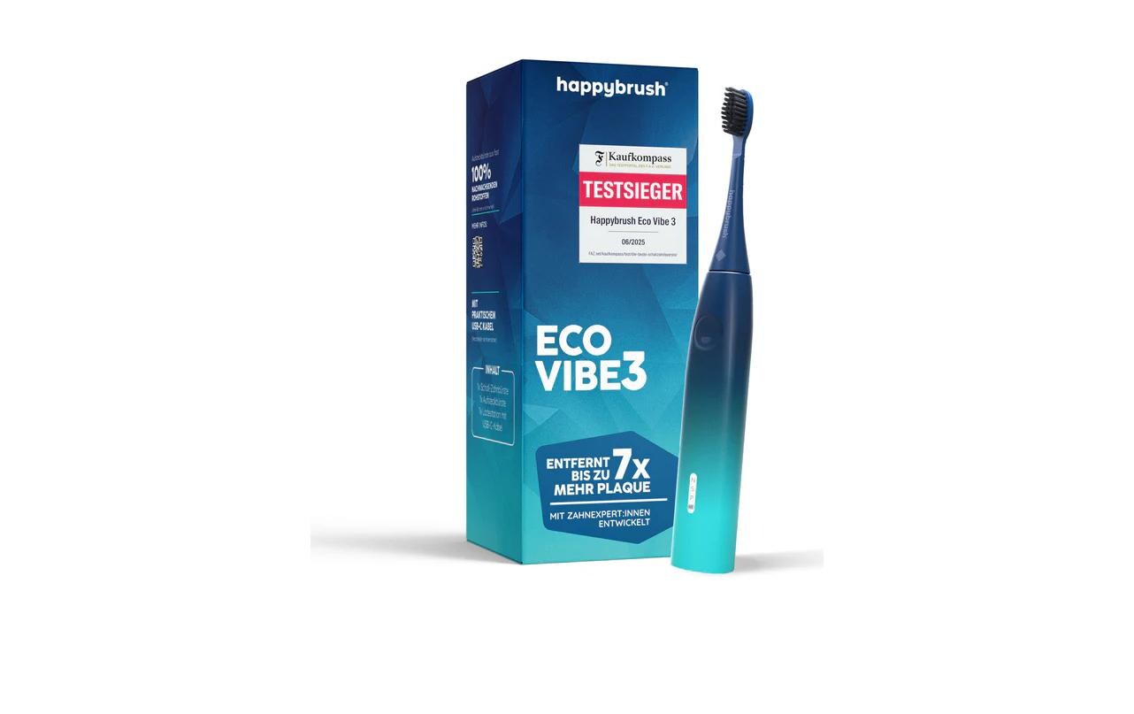 happybrush Schallzahnbürste StarterKit ECO Vibe 3 Aurora Blau/Türkis