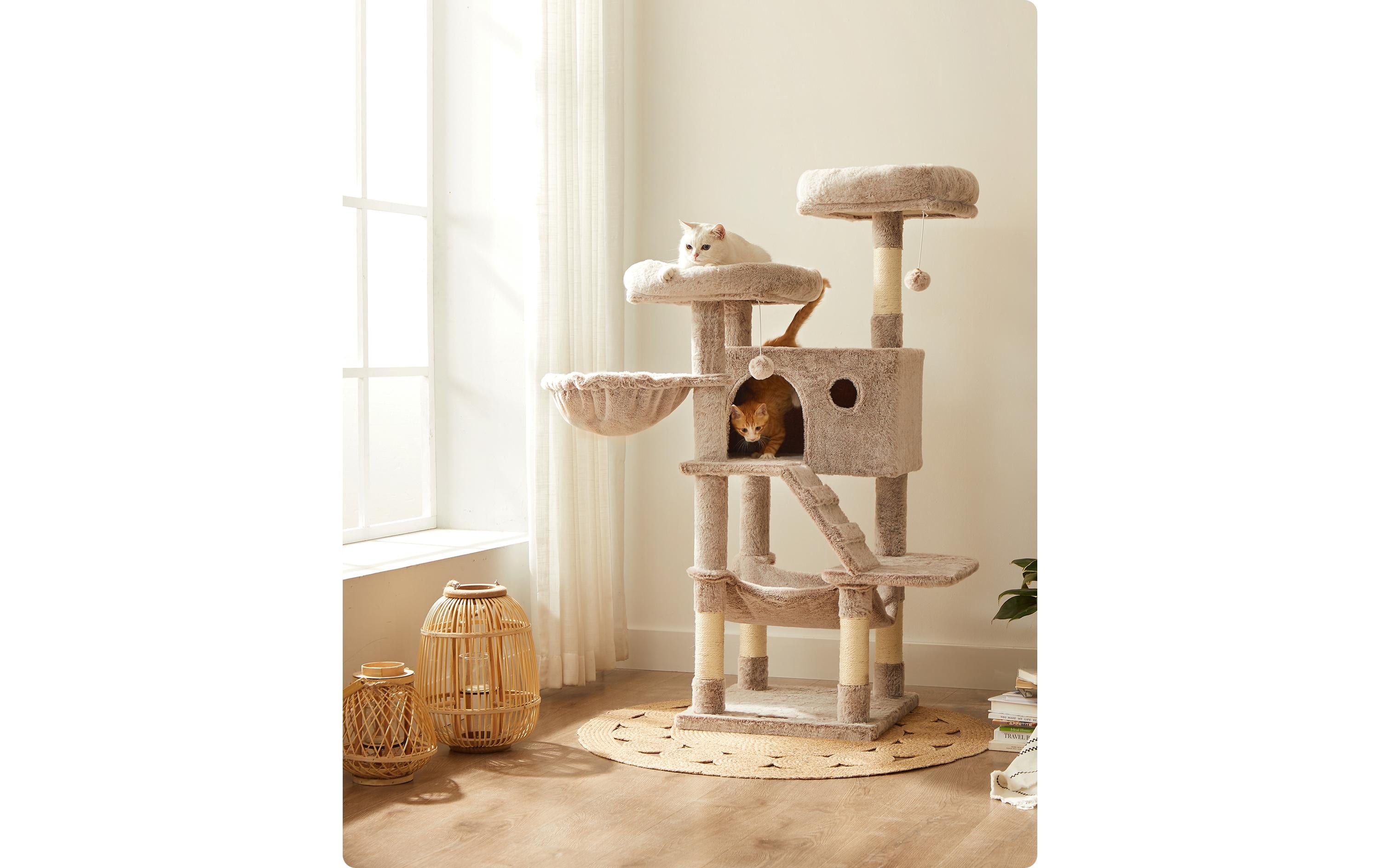 Feandrea Kratzbaum mit weichem Bezug 135 cm, Hellbraun