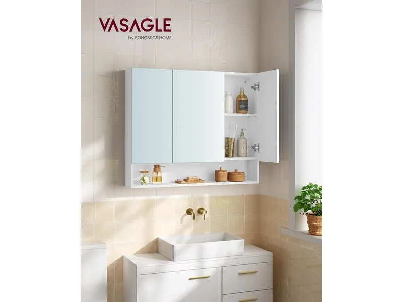 VASAGLE Spiegelschrank Weiss, 90 x 16.5 x 75 cm