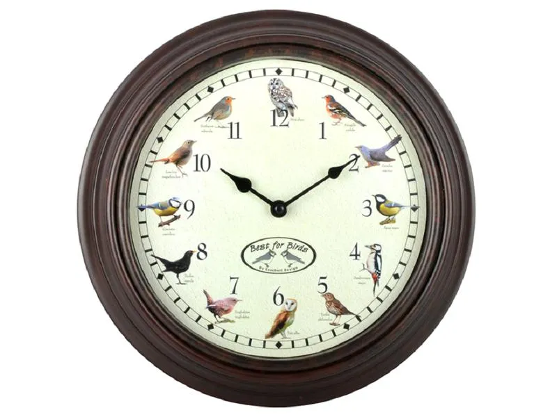 Esschert Design Wanduhr mit Vogelrufen Ø 30.1 cm, Braun/Weiss Esschert Design Wanduhr mit Vogelrufen Ø 30.1 cm, Braun/Weiss