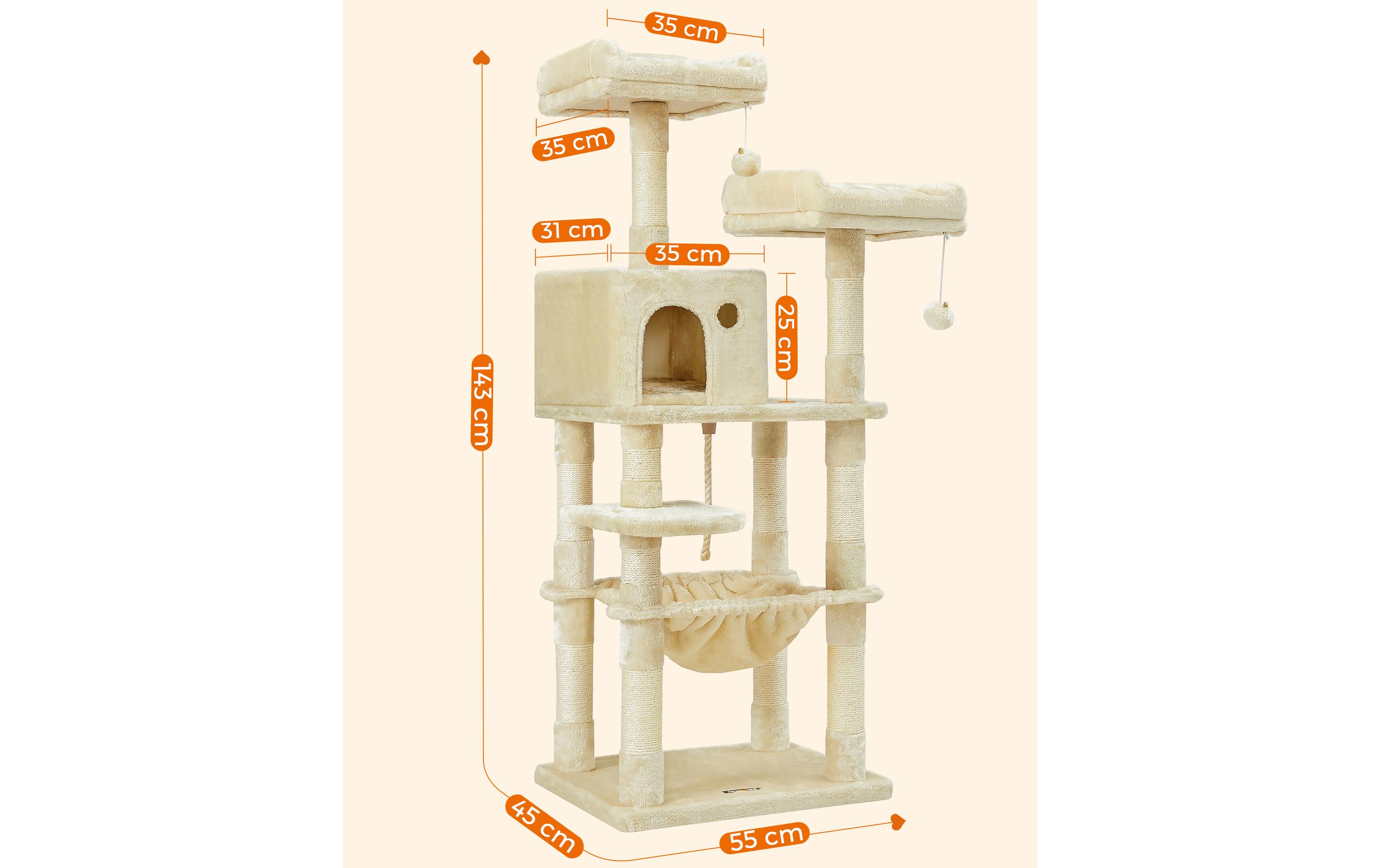 Feandrea Kratzbaum mit Hängematte 143 cm, Beige