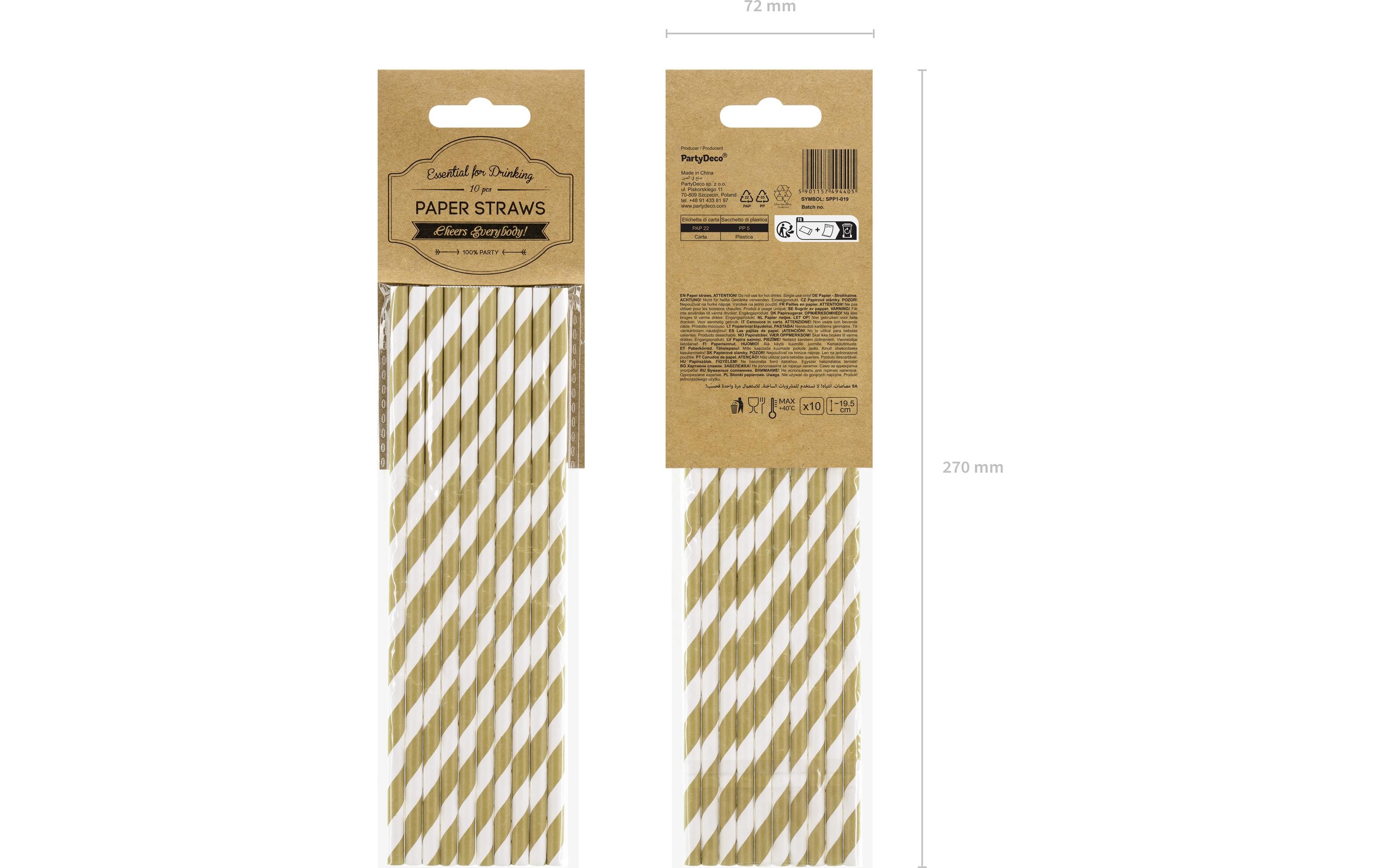 Partydeco Strohhalm 19.5 cm, 10 Stück, Gold/Weiss