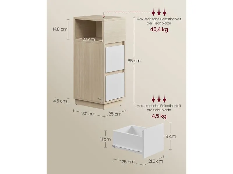 VASAGLE Nachttisch 2er Set 25 x 65 cm, Beige VASAGLE Nachttisch 2er Set 25 x 65 cm, Beige