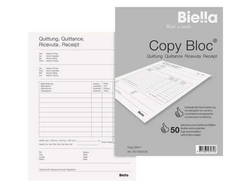 Biella Durchschreibeblock Copy Block A5 Quittung Biella Durchschreibeblock Copy Block A5 Quittung