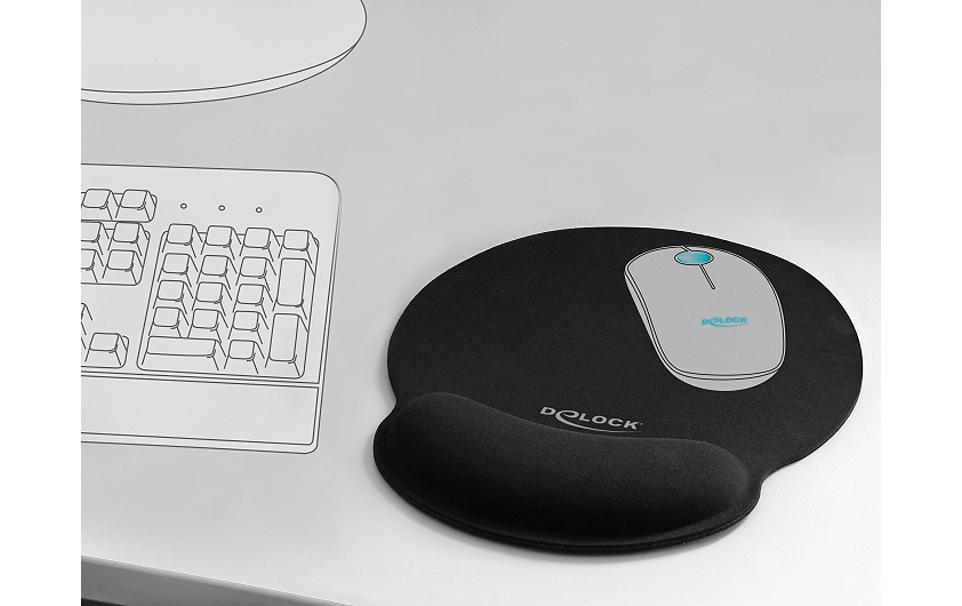 Delock Ergonomische Mausmatte mit Handballenauflage Schwarz