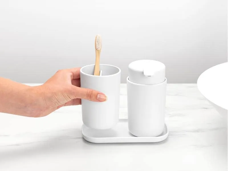 Brabantia Seifenspender-Set ReNew mit Zahnputzbecher und Schale Weiss