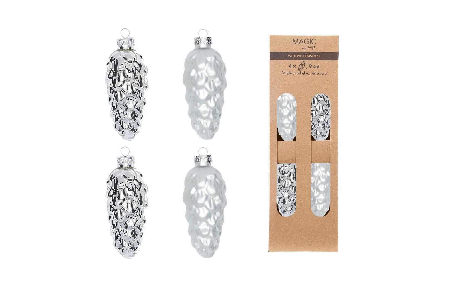 INGES CHRISTMAS DECOR Tannenzapfen Frosty Silver , 4 Stück, Silber