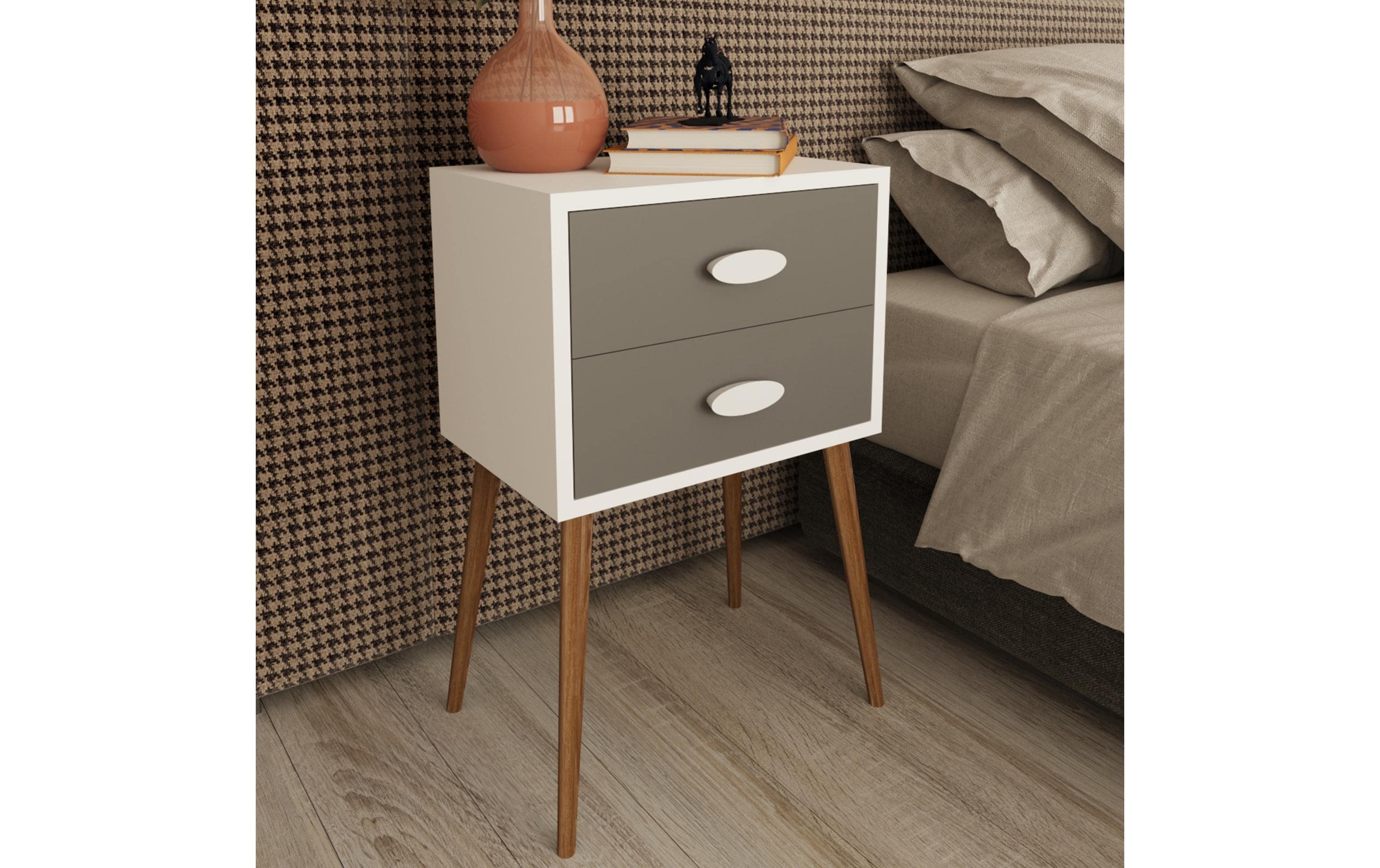 VCM Nachttisch Singol XXL 45 x 70 cm, Weiss/Anthrazit