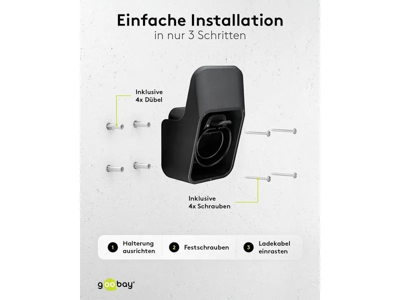 Goobay Wandhalterung mit Kabelablage für Ladekabel Typ-2