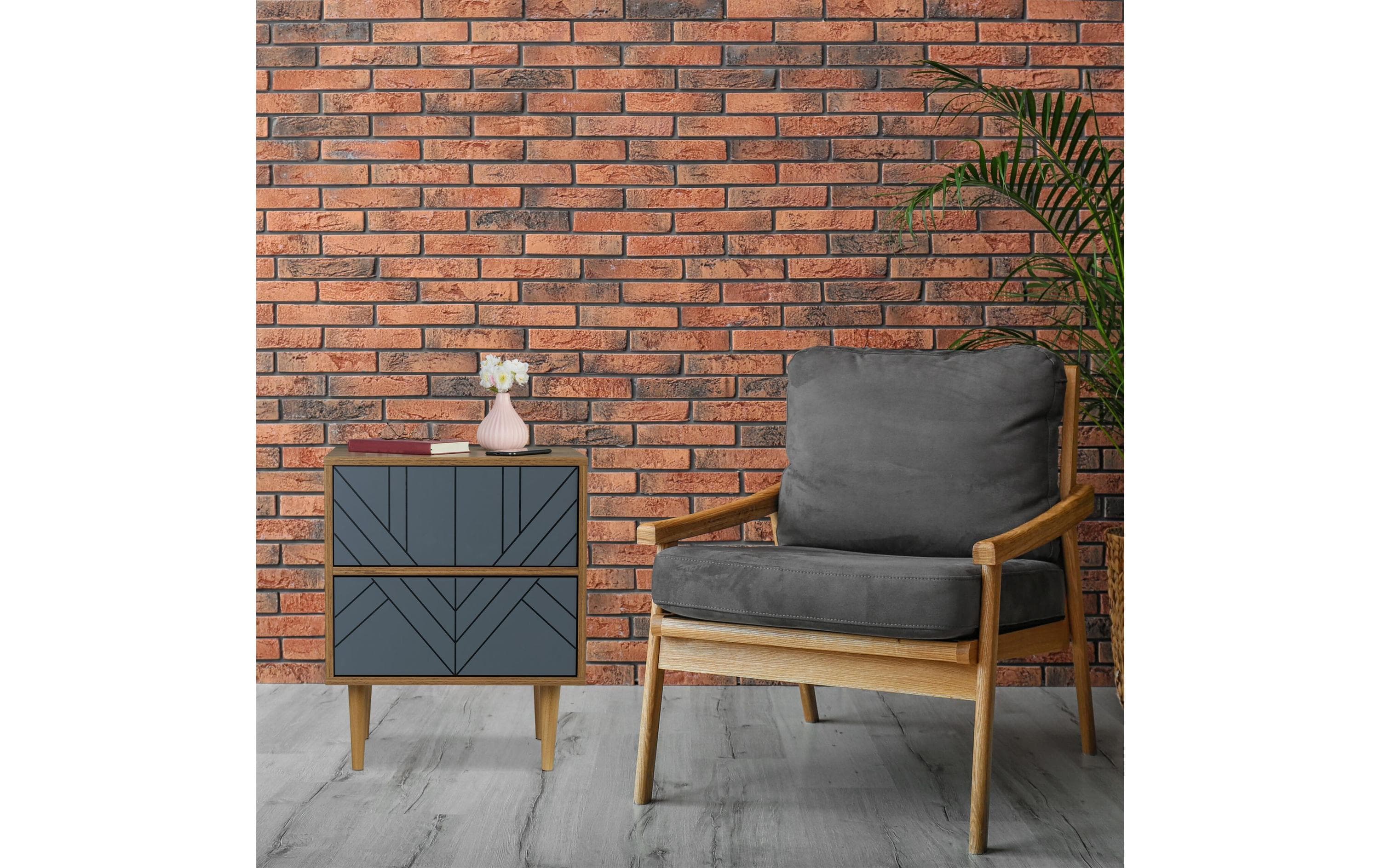 relaxdays Nachttisch mit 2 Schubladen 60 x 48 cm, Grau/Nature