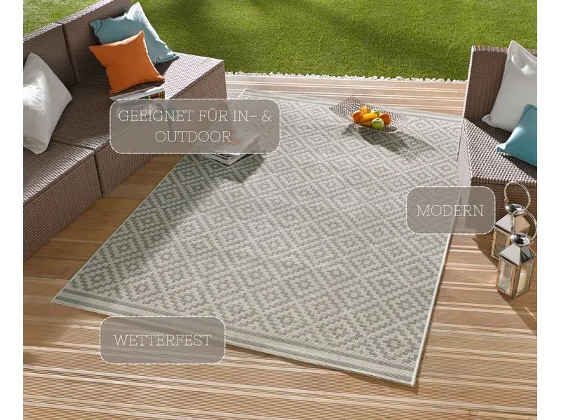 Hanse Home Raute In- & Outdoor Teppich 160 x 230 cm, Grau/Crème