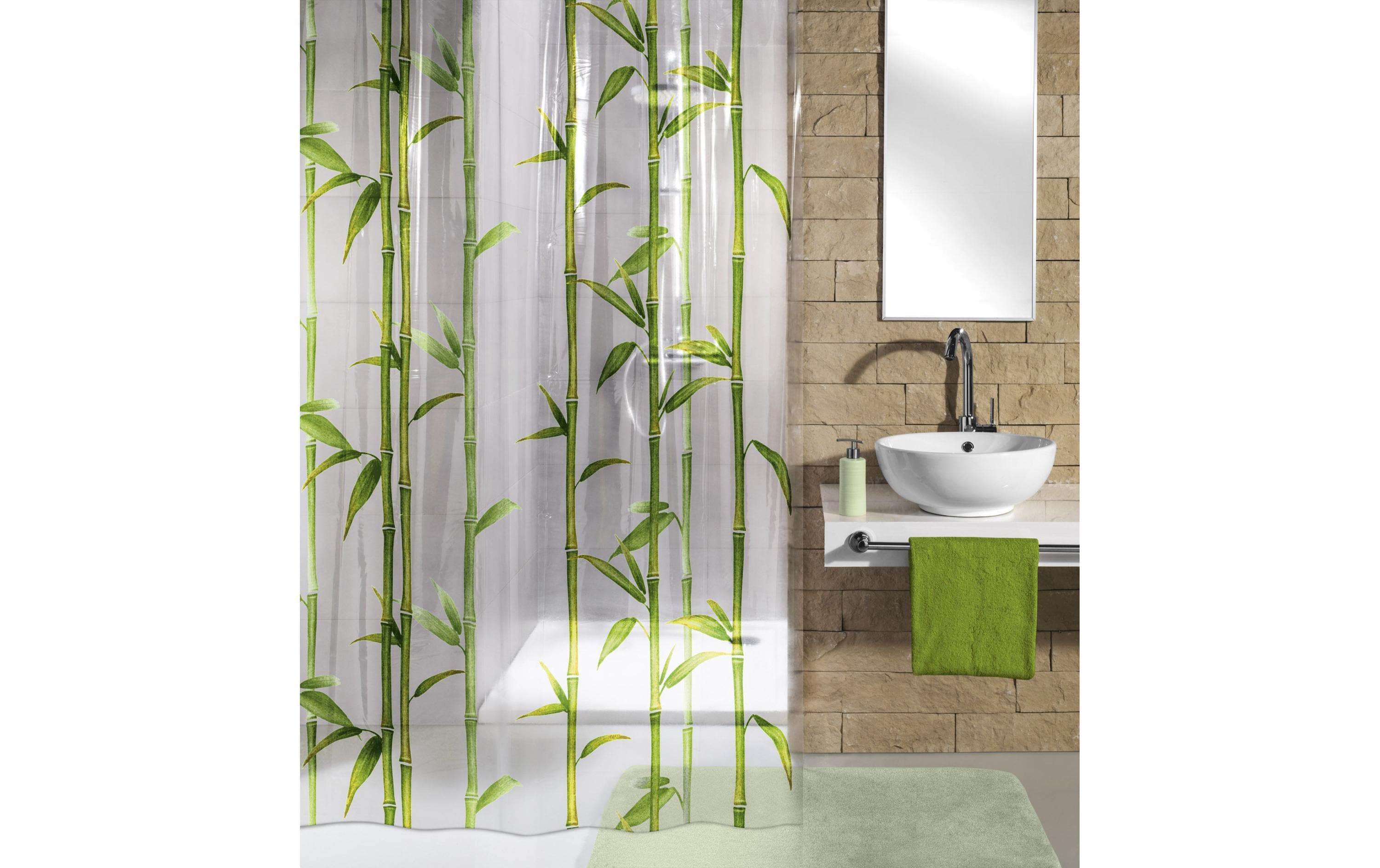 Kleine Wolke Duschvorhang Bambu 180 x 200 cm, Grün/Weiss