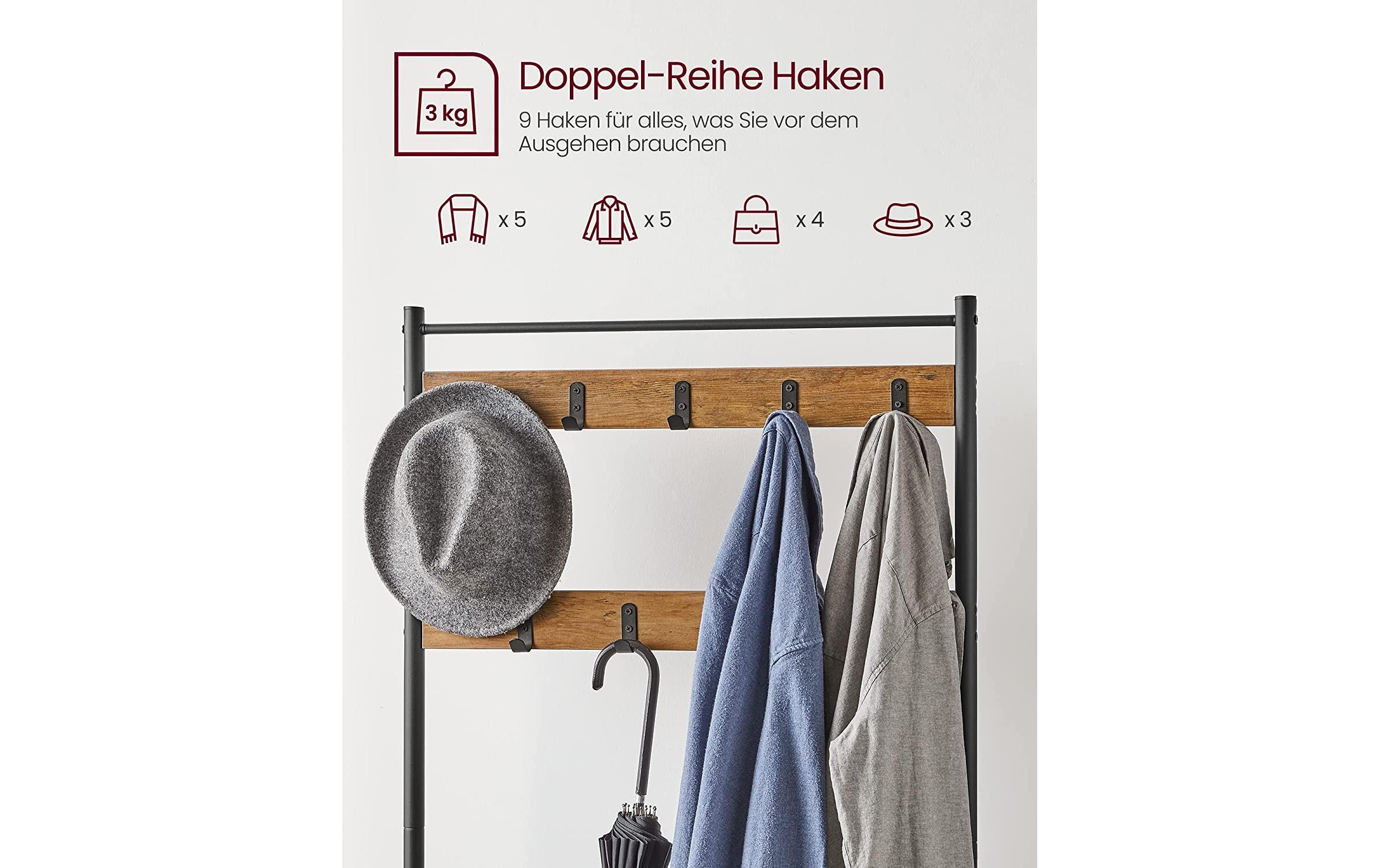 VASAGLE Garderobe mit Schuhregal 32 cm x 175 cm, Braun/Schwarz