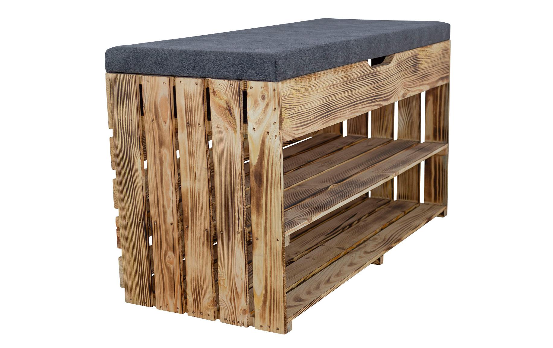 Holz Zollhaus Sitzbank mit Ablage, Braun geflammt, 90 x 55 cm