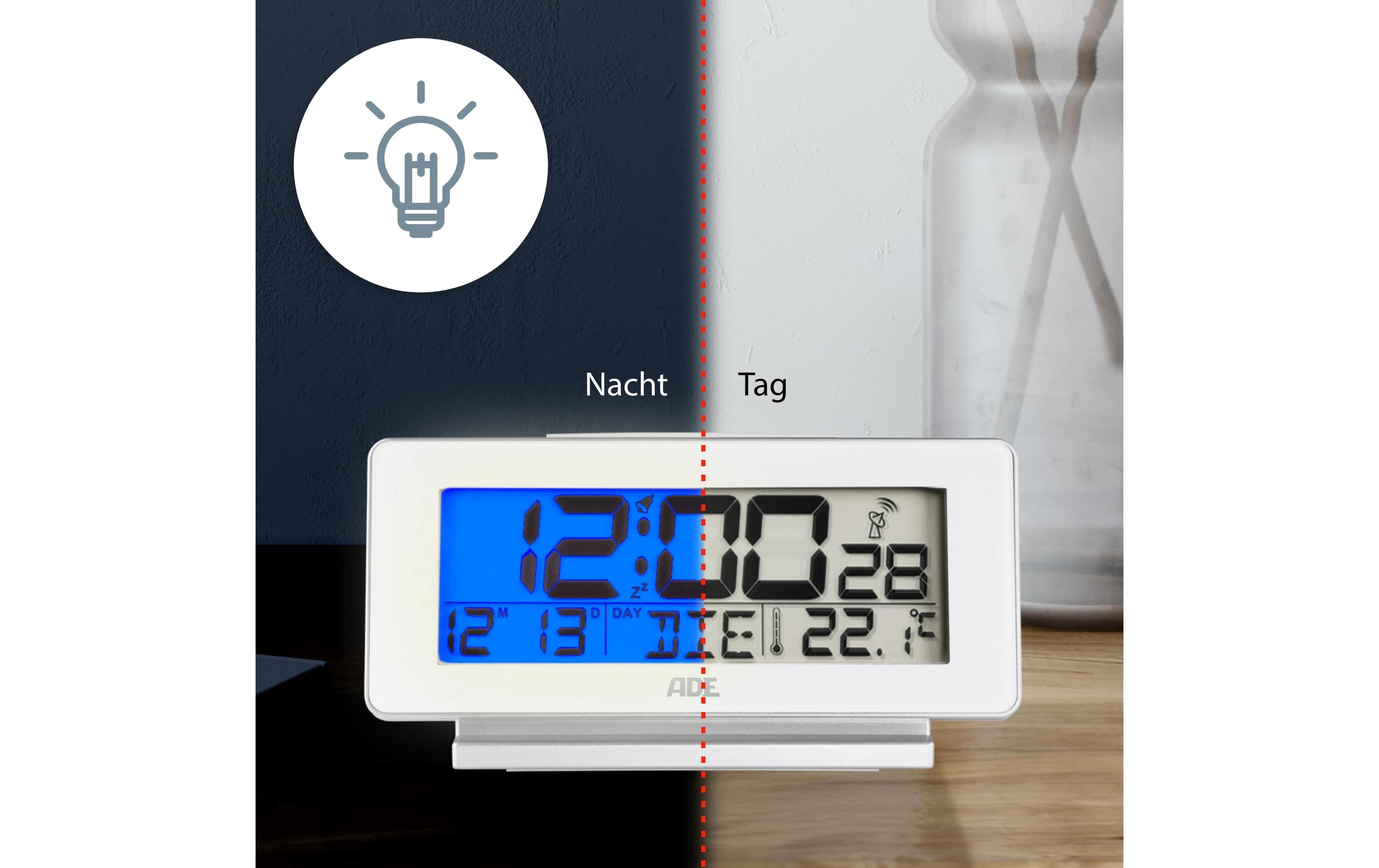 ADE Funkwecker mit Temperatur und Datumsanzeige, Weiss