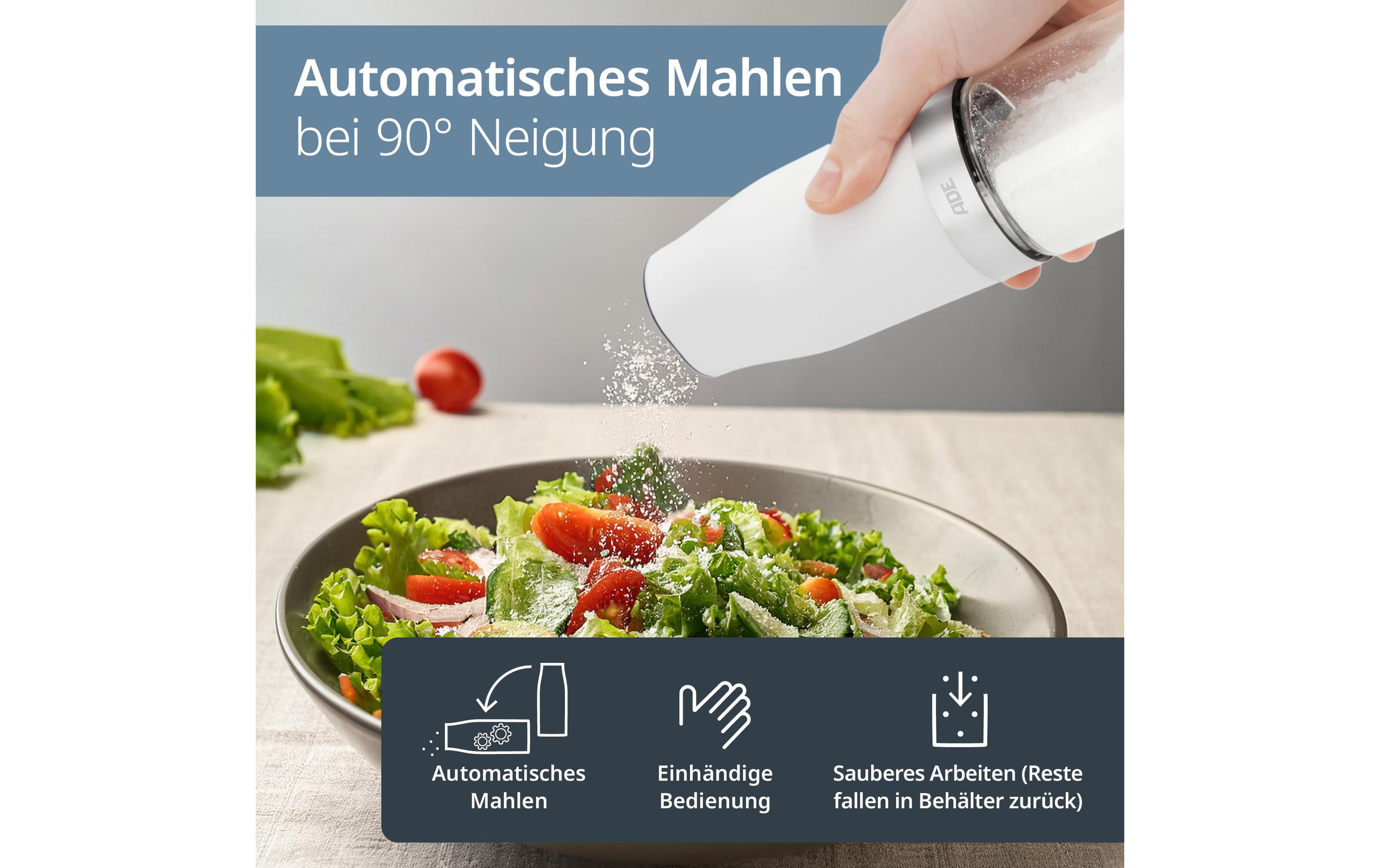 ADE Salz- und Pfeffermühle 2er Set 18.3 cm, Schwarz/Weiss