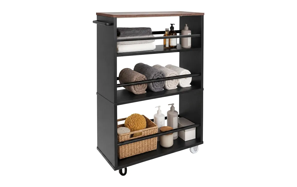 relaxdays Nischenordnungswagen 15 x 80 x 45 cm, Schwarz/Braun