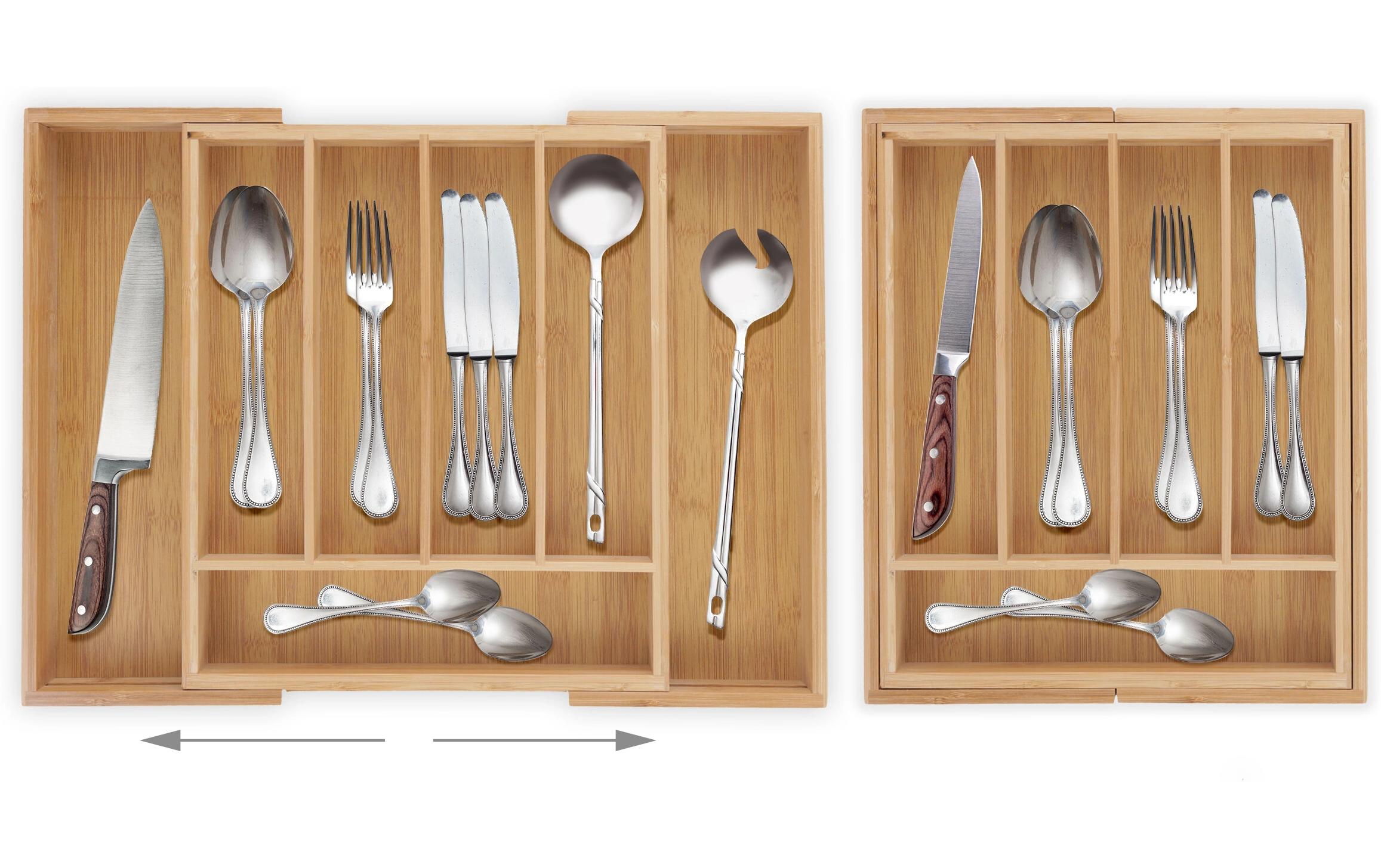 relaxdays Besteckkasten ausziehbar Hellbraun