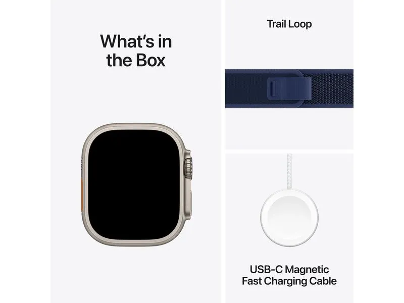 Apple Watch Ultra 2 Natural Titanium Trail Loop Blau M/L Apple Watch Ultra 2 Natural Titanium Trail Loop Blau M/L