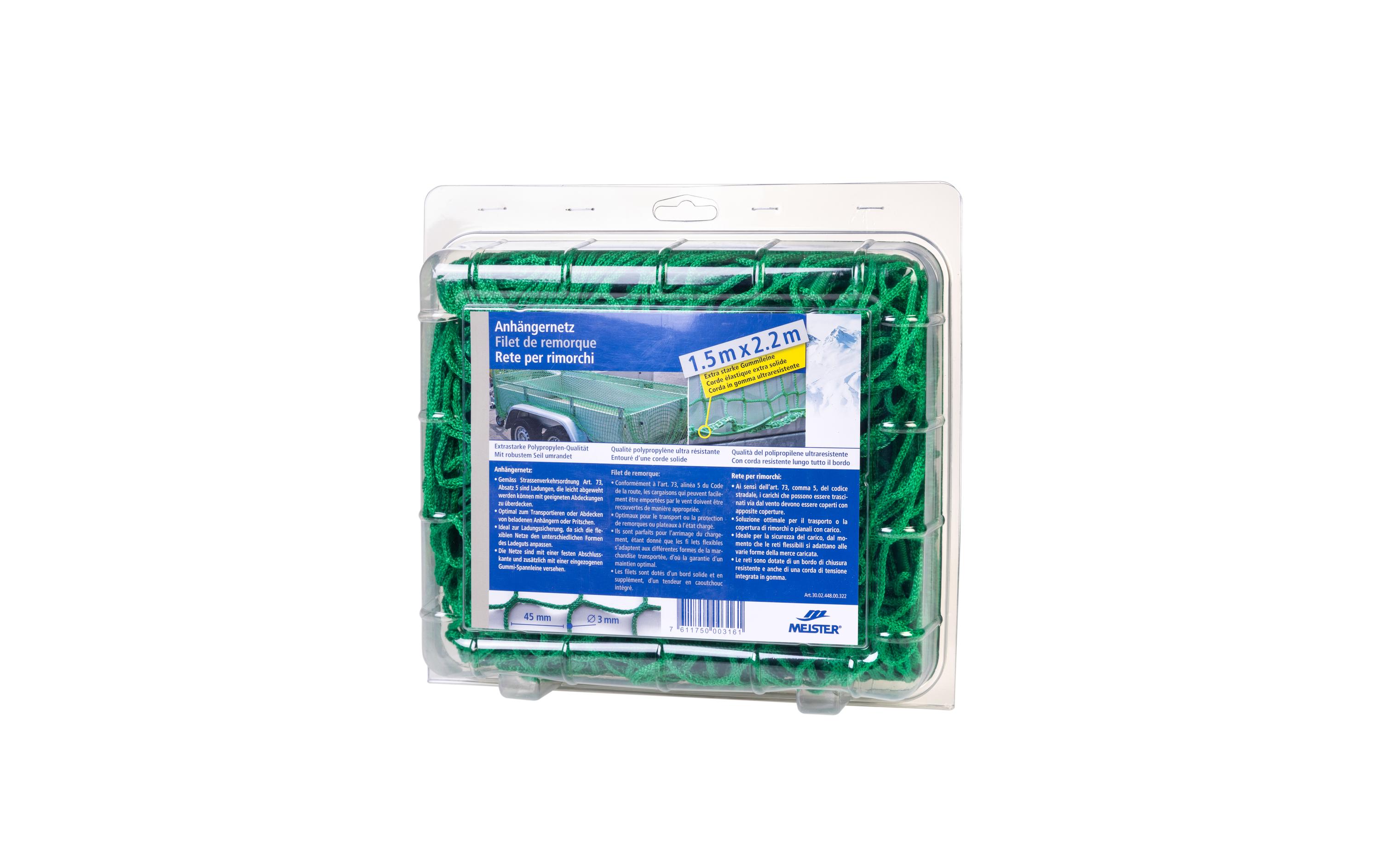 Meister Anhängernetz knotenlos, Ø 3 mm / 1.5 x 2.2 m, Grün Meister Anhängernetz knotenlos, Ø 3 mm / 1.5 x 2.2 m, Grün