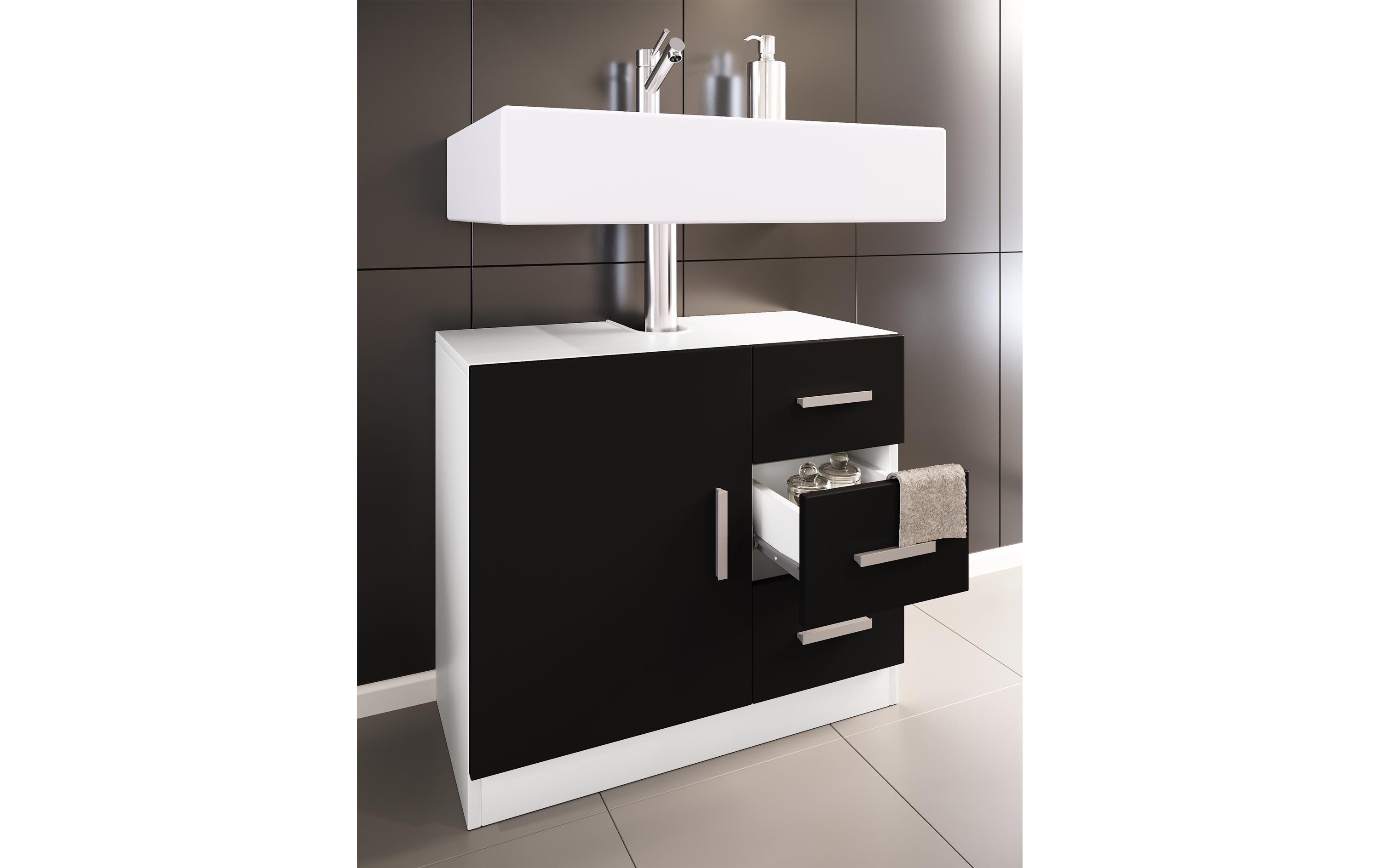 VCM Waschbeckenunterschrank Zalo XL 63 x 56 cm, Weiss/Schwarz