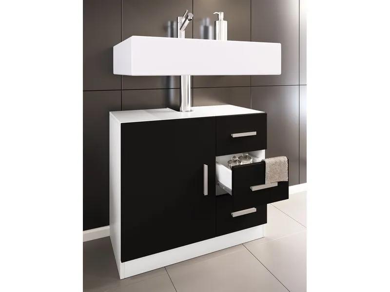 VCM Waschbeckenunterschrank Zalo XL 63 x 56 cm, Weiss/Schwarz