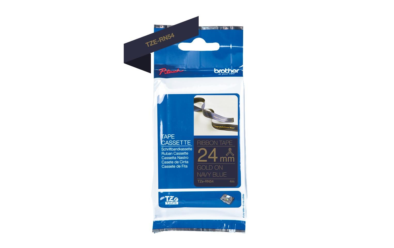 Brother Beschriftungsband TZe-RN54 Gold auf Dunkelblau, 24mm