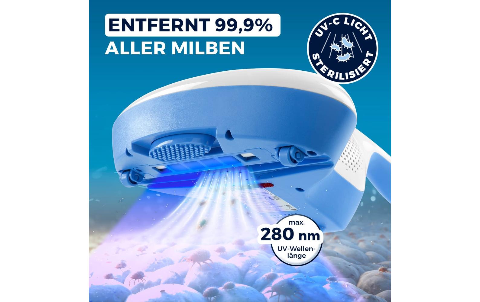 CLEANmaxx Milben-Handstaubsauger mit UV-C-Licht 300W Blau/Weiss