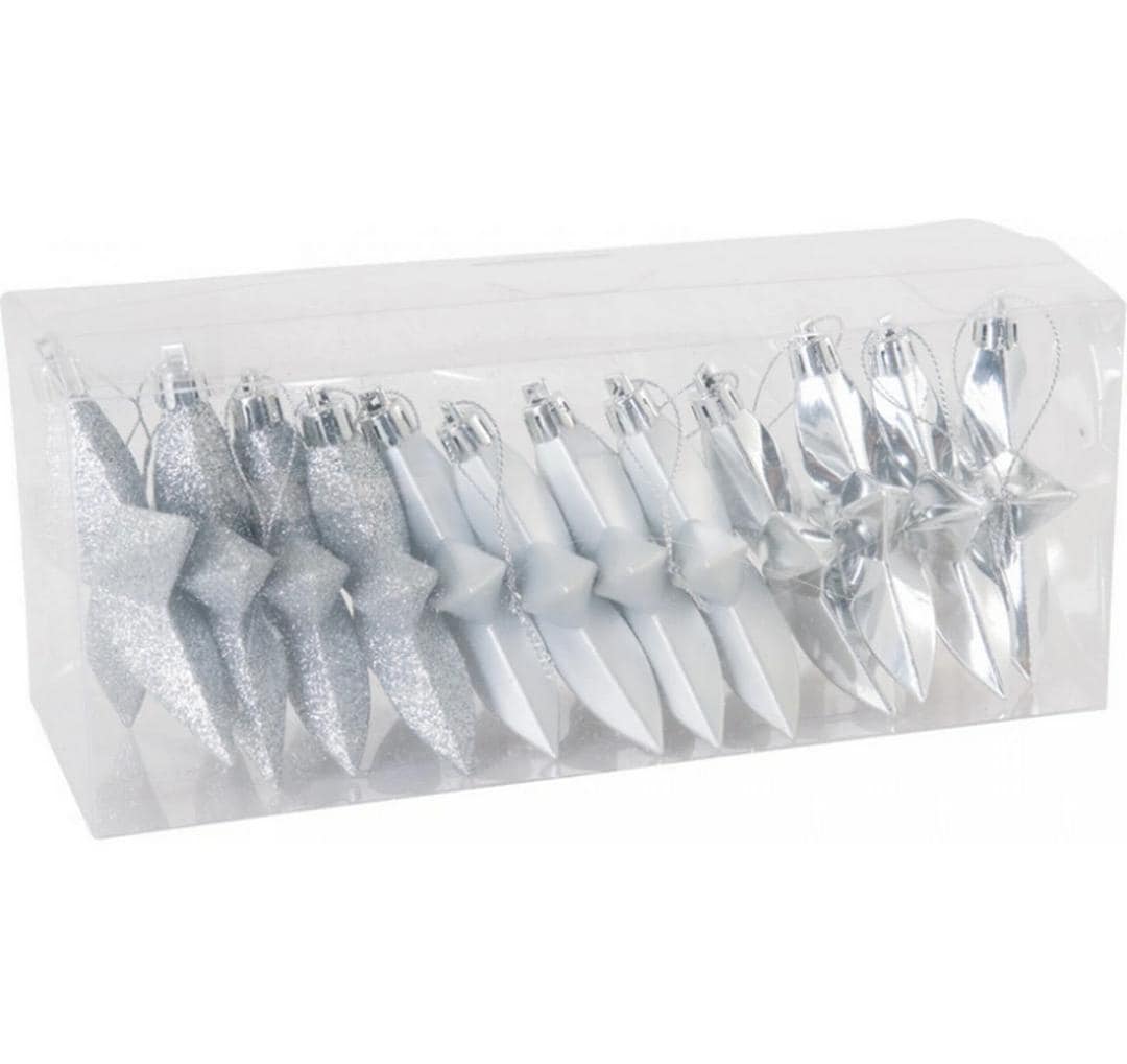 Dekomat AG Weihnachtssterne Aufhänger aus Kunststoff, Silber 12 Stück