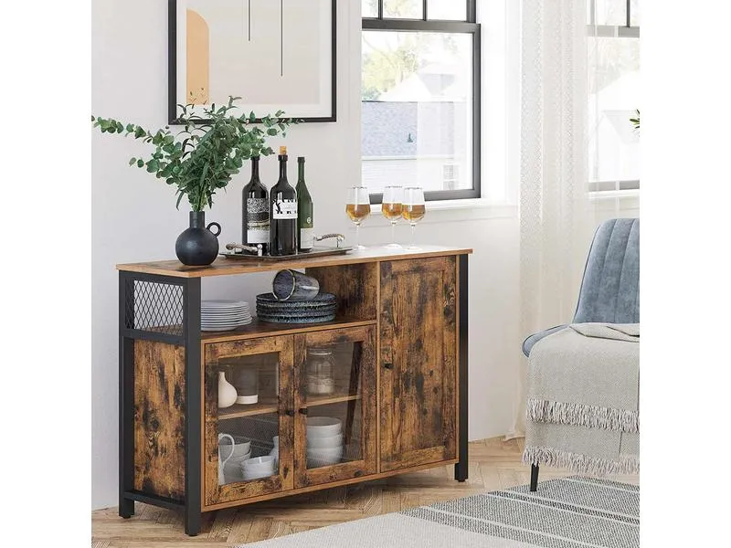 VASAGLE Sideboard mit 3 Türen 110 x 75 cm, Braun/Schwarz VASAGLE Sideboard mit 3 Türen 110 x 75 cm, Braun/Schwarz