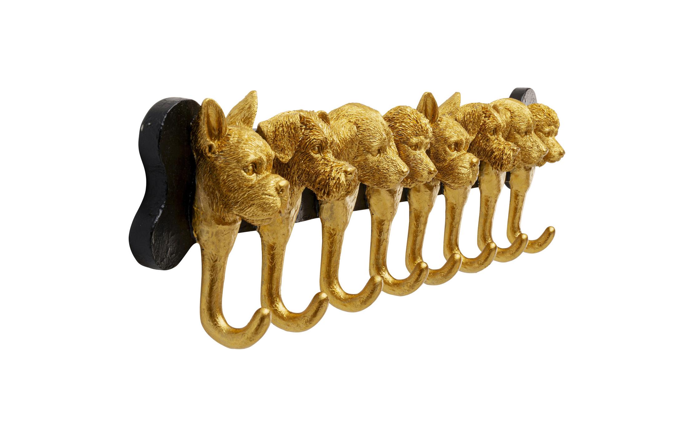 Kare Wandgarderobe Dog Family 69 cm x 15.5 cm, Gold/Schwarz